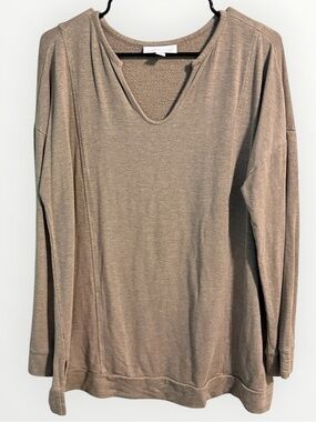🌺Pure J. Jill Tranquility Fleece Relaxed V-Neck Long Sleeve Sweatshirt - Taupe